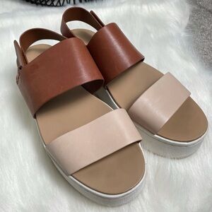 Vince Westport Brown and Cream Platform Strap Sandals